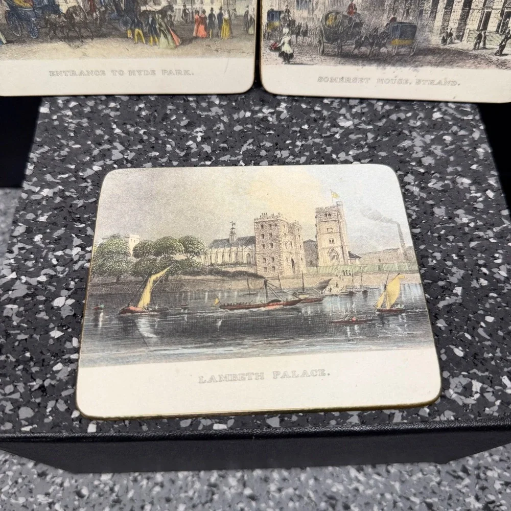 Vintage London Landmarks Coaster Set 3pc Somerset House Hyde Park Lambeth Palace